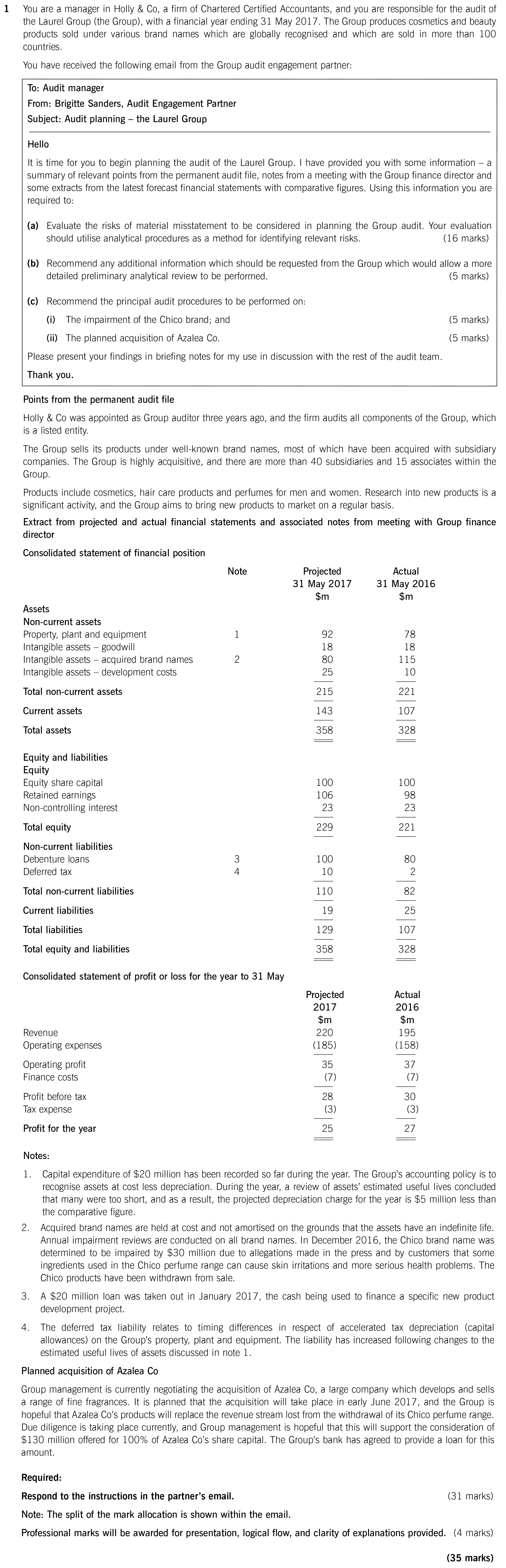 ACCA AAA (P7 INT) Past papers Question 1 June 2017 Sample